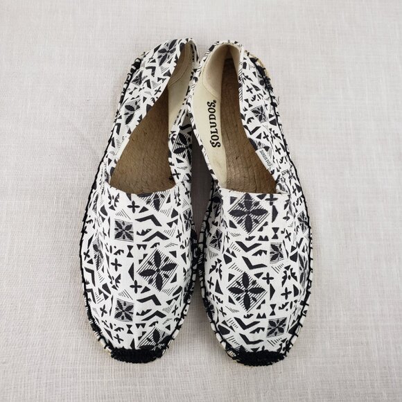 Soludos Dali Espadrille Ivory Black Printed Canvas Shoe Size 45 US Mens 11-11.5 - Picture 2 of 9